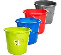 Secchio per Tacchino da 5 Litri, 4 Secchi di Plastica, Secchio per la Casa, Secchio per l'Acqua, Colore: Antracite, Rosso, Verde, Blu; con Scala di Misurazione, di Qualità Alimentare, Robusto e