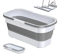Secchio pieghevole da 50,8 x 20,3 cm, rettangolare, grande capacità, con manico, secchio salvaspazio per mocio con ruote mobili, secchio per la pulizia, grigio e bianco, accessorio per la decorazione