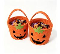 Secchio pieghevole per caramelle di Halloween, 2 pezzi, per bambini, con zucca, dolcetto o scherzetto, con manico, decorazioni spettrali per feste