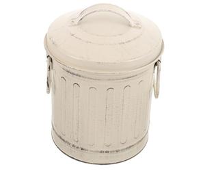 Secchio Porta Cenere da Stufa in Ferro Beige Grande Capacità | Coperchio e Manico, Design Semplice Vintage, per Uso Interno e Piano Cucina