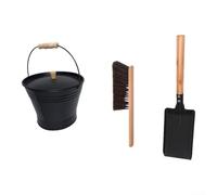 Secchio Raccogli Cenere per caminetto in Ferro Zincato 24cm con | Rust-resistant Galvanized Iron, Includes Shovel And Brush, Wooden Handle, For Indoor/outdoor Fire Pits And Stoves