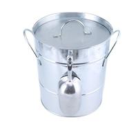 Secchio rotondo in metallo, per champagne, con manico doppio, con pala e coperchio