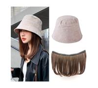 Secchio sottile con parrucca, parrucca cappello, cappello con capelli attaccati for donna, con estensioni for capelli lunghi Bob, parrucca con cappuccio for l'estate, Beige(Hat(Beige) with Hair)