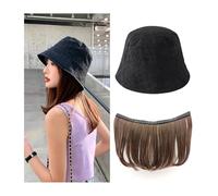 Secchio sottile con parrucca, parrucca cappello, cappello con capelli attaccati for donna, con estensioni for capelli lunghi Bob, parrucca con cappuccio for l'estate, Beige(Hat(Black) with Hair)