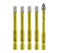 Secco Punte per Trapano Diamantate - 4pezzi 6mm Fresa Diamantata e 1pezzo 6mm Trapano al Carburo con Attacco Esagonale a Cambio Rapido per Marmo Granito Ceramica Porcellana Gres Quarzo SANLEETEK