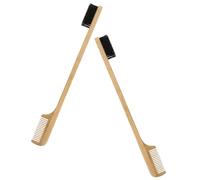 SECFOU 2 Pezzi Pettine e Spazzola per Barba 2 in 1 in Legno e Nylon, Beige, per Barba e Sopracciglia, Distribuisce gli Oli in Modo Uniforme, per Uomini, Uso Outdoor e Viaggio