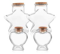 SECFOU 4 Pezzi Vasetti in Vetro a Forma di Cuore e Stella con Tappo in Sughero, Bottiglie Creative per Conservazione e Artigianato, Contenitori Decorativi per Dolci e Bomboniere