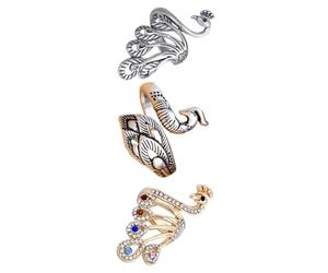 SECFOU Anelli da Dito Aperti in Lega Stile Etnico Superficie Lucida Senza Sbavature, Set da 3 Pezzi Design Delicato e Motivo Pavone per Accessori all'Uncinetto