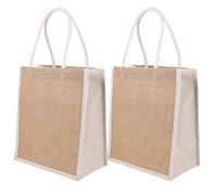 SECFOU Borsa Tote in Juta 2pezzi con Manico, Riutilizzabile e Resistente con Grande Capacità per Uso Quotidiano e Feste, Sacchetti Regalo Ecologici 25x29x15 Cm