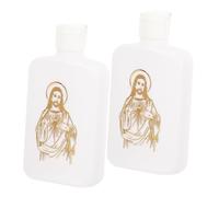 SECFOU Bottiglie da 100ml Ricaricabili di Acqua Santa 2 Pezzi in Plastica Bianca Design Sicuro e Lavabile per Uso Religioso e Cerimonie Cattoliche