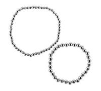 SECFOU Braccialetti Decorativi in Acciaio Titanio Perline di Due Dimensioni, 2 Pezzi, Impilabili, Colore Argento, per Vari Outfit e Occasioni