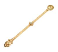 SECFOU Cucchiaio Hawan Tibetano in Ottone Bastone e Intarsi Colorati, Cucchiaio Religioso per Offrire Burro Chiarificato Ghee in Rituali Tradizionali, Accessorio Etnico