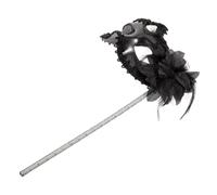 SECFOU Maschera Nera in Plastica a Mano per Halloween Pizzo e Piume Decorativa per Feste e Party di Carnevale