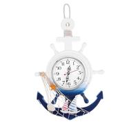 SECFOU Orologio da Parete per in Legno e Plastica, Decorazione Creativa in Stile Costiero Timone e Ancora per Soggiorno e Camera da Letto