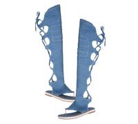 SECFOU Sandali da Donna Stile Romano Piatti Stivali Estivi Traforati Blu Suola Antiscivolo Leggeri e Resistenti per Camminata e Shopping Adatti a Ogni Outfit