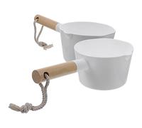 SECFOU Set 2 Pezzi Mestolo per Acqua Manico in Legno, Paletta per Acqua Corda da Cucina, Utensili per Casa, Uso in Ristorante e Sauna, Capacità Grande Ugello a U