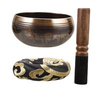 SECFOU Set Campana Tibetana in Rame 8 Cm Con Mazzuolo e Cuscino, Ciotola Sonora Per Meditazione Yoga e Spazi Zen, Strumento Buddista Decorativo Per Relax e Meditazione