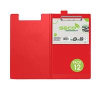 Seco A4 - Appunti ripiegabili in PVC, con clip resistente, confezione da 12, colore: Rosso