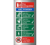 Seco ABC - Cartello per estintore in polvere, 100 mm x 200 mm - 1,5 mm in alluminio spazzolato