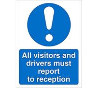 Seco Cartello con scritta in inglese "All Visitors and Drivers Must Report to Reception", 150 mm x 200 mm - 1 mm, in plastica semi rigida