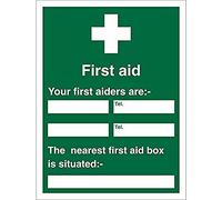 Seco Cartello "First Aid - Your First Aiders Are/The Nearest First Aid Box Is Situated", 200 x 300 mm, in plastica semi rigida da 1 mm, 200 x 300 mm