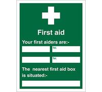 Seco Cartello "First Aid - Your First Aiders Are/The Nearest First Aid Box Is Situated", 450 x 600 mm - 1 mm, in plastica semi rigida