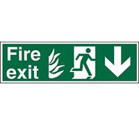 Seco Cartello in vinile autoadesivo conforme NHS Fire Exit, Fire, Man Running Right, freccia rivolta verso il basso, 450 mm x 150 mm
