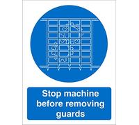 Seco Cartello "Stop Machine Before Removing Guards", 150 mm x 200 mm, in vinile autoadesivo