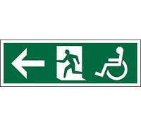 Seco DDA Fire Exit - Freccia che punta a sinistra, uomo che corre a sinistra, pittogramma per sedia a rotelle, 450 mm x 150 mm - vinile autoadesivo