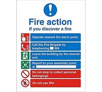 Seco Fire Action - Segnale di avvertimento"If You Discover A Fire With Do Do Not Use Lifts, 150 mm x 200 mm - 1 mm in plastica semi rigida