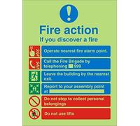 Seco Fire Action - Segnale di avvertimento"If You Discover A Fire With Do Do Not Use Lifts, 200 mm x 300 mm, in vinile fotoluminescente autoadesivo