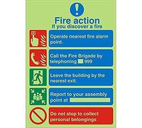 Seco Fire Action - Segnale "If You Discover A Fire Sign", 200 x 300 mm, fotoluminescente in plastica semi rigida da 1 mm