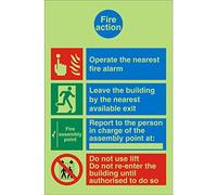 Seco Fire Action With Do Do Not Use Lift Sign, 200mm x 300mm - fotoluminescente 1mm Semi rigida plastica