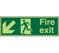 Seco Fire Exit - Arrow Pointing Down & Left, Man Running Left, Fire Exit cartello 450 mm x 150 mm - vinile autoadesivo fotoluminescente