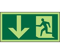 Seco Fire Exit - Arrow Pointing Down & Man Running Left pittogramma segno, 300 mm x 150 mm, fotoluminescente vinile autoadesivo