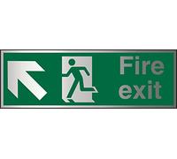 Seco Fire Exit - Arrow Pointing Up & Left, Man Running Left, Fire Exit Sign, 300 mm x 100 mm - 1,5 mm composito in alluminio spazzolato