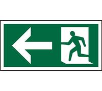 Seco Fire Exit - Cartello pittogramma con freccia che punta a sinistra e uomo che corre a sinistra, 300 mm x 150 mm - 1 mm, plastica semi rigida