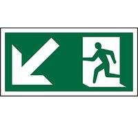 Seco Fire Exit - Cartello pittogramma con freccia rivolta verso il basso e sinistra e uomo che corre a sinistra, 300 mm x 150 mm - 1 mm in plastica semi rigida