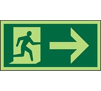 Seco Fire Exit - Cartello pittogramma con scritta "Man Running Right & Arrow Pointing Right", 200 mm x 100 mm, in vinile fotoluminescente autoadesivo