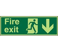 Seco Fire Exit - Fire Exit, Man Running Right, freccia che punta verso il basso, 300 mm x 100 mm, vinile autoadesivo fotoluminescente
