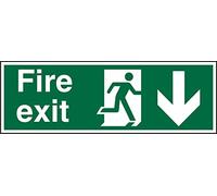 Seco Fire Exit - Fire Exit, Man Running Right, freccia che punta verso il basso, 450 mm x 150 mm - 1 mm, plastica semirigida bianca