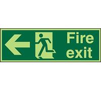 Seco Fire Exit - Freccia che punta a sinistra, uomo che corre a sinistra, segnale di uscita antincendio, 450 mm x 150 mm - vinile fotoluminescente autoadesivo