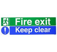Seco Fire Exit - Man Running Left, Fire Exit, Exclamation Mark, Keep Clear Sign, 450 mm x 150 mm - 1 mm in plastica semi rigida
