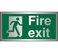 Seco Fire Exit - Man Running Right, segnale di uscita antincendio, 200 mm x 100 mm - 1,5 mm composito in alluminio spazzolato