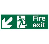 Seco Fuoco Exit - freccia che punta verso il basso e verso sinistra, uomo che corre a sinistra, segno di uscita antincendio, 450 mm x 150 mm - plastica semi rigida da 1 mm