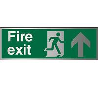 Seco Fuoco Exit - Fuoco Exit, Man Running Destra, Freccia Pointing Up Sign, 450 mm x 150 mm - 1,5 mm composito in alluminio spazzolato