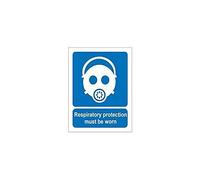 Seco M007SAV-150, cartello autoadesivo 200 x 150 x 200 mm con scritta in inglese "Mandatory respiratory protection must be worn", colore blu/bianco