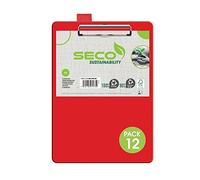 Seco - Portablocco in PVC, formato A4+, con clip resistente, confezione da 12, colore: Rosso