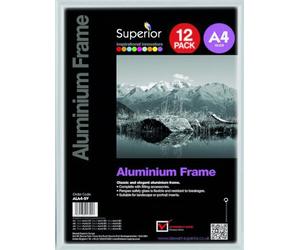 SECO Stewart Superior - Cornice portafoto in alluminio spazzolato, formato A4, con vetro di sicurezza in Perspex, confezione da 12, colore: Argento