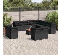 SECOLI 141 - Set di mobili da giardino in rattan con spazio di archiviazione, XXL, set di mobili da giardino, per terrazze, mobili da giardino, balcone, nero, 14 pezzi, tipo 141